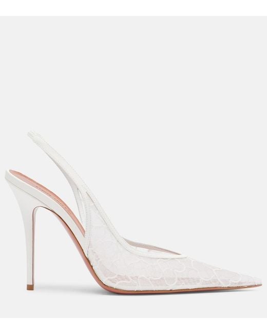 AMINA MUADDI White Anok Lace Slingback Pumps