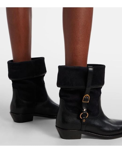 Isabel Marant Black Ildra 35 Leather And Suede Ankle Boots