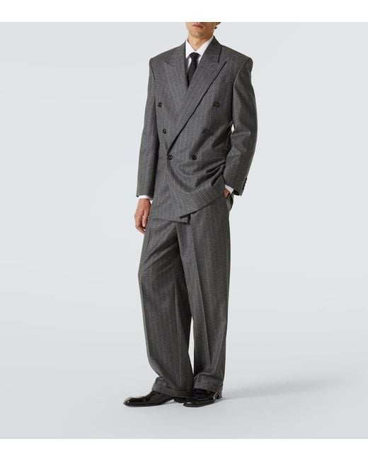 Saint Laurent Gray Pinstripe Wool And Cashmere Blazer for men