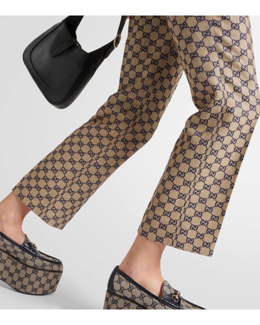 Gucci Gray Gg-Embroidered Canvas Tailored Trousers