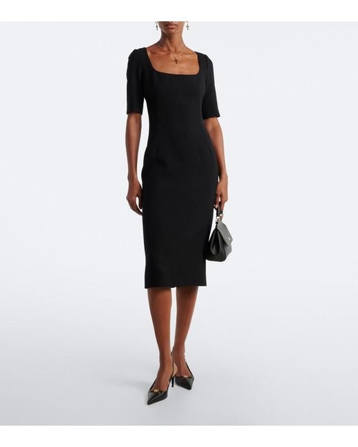 Dolce & Gabbana Black Virgin Wool Crepe Midi Dress