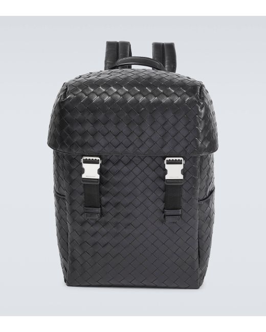 Bottega Veneta Black Intrecciato Leather Backpack for men