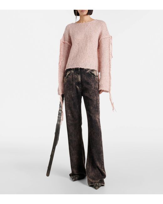 Acne Pink Cropped Open Knit Sweater