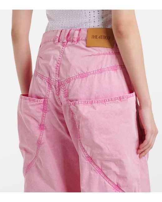 The Attico Pink Mid-Rise Cotton Canvas Wide-Leg Pants