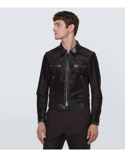 Tom Ford Black Printed Leather-trimmed Calf Hair Jacket for men