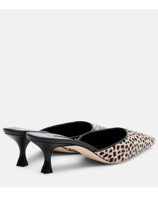 Manolo Blahnik Metallic Carolyne 50 Leopard-Print Calf Hair Mules