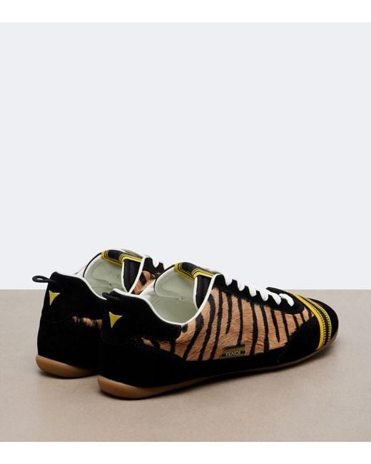 Fendi Black Wrap Suede-Trimmed Calf Hair Sneakers