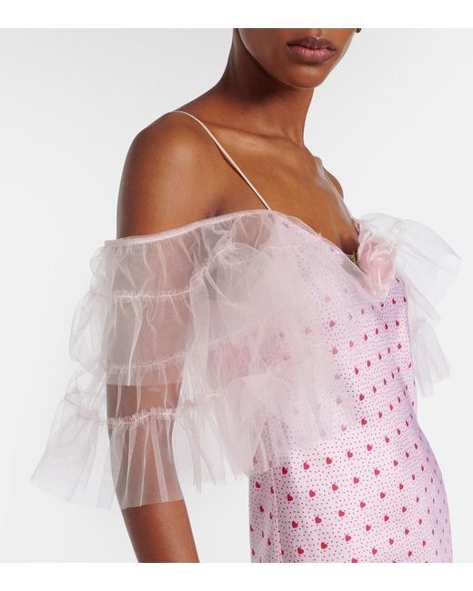 Rodarte Pink Floral-Applique Printed Silk Slip Dress