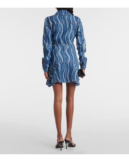 Area Blue Sunray Ruffled Denim Miniskirt