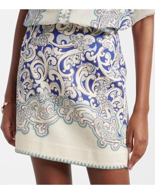 ALÉMAIS Blue Printed Linen And Cotton Miniskirt