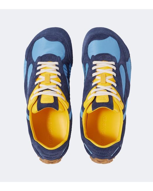 Bottega Veneta Blue Orbit Flash Suede-Trimmed Sneakers for men