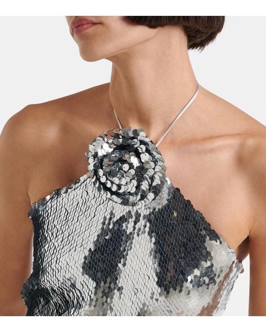 Magda Butrym Gray Sequined Floral-Applique Minidress