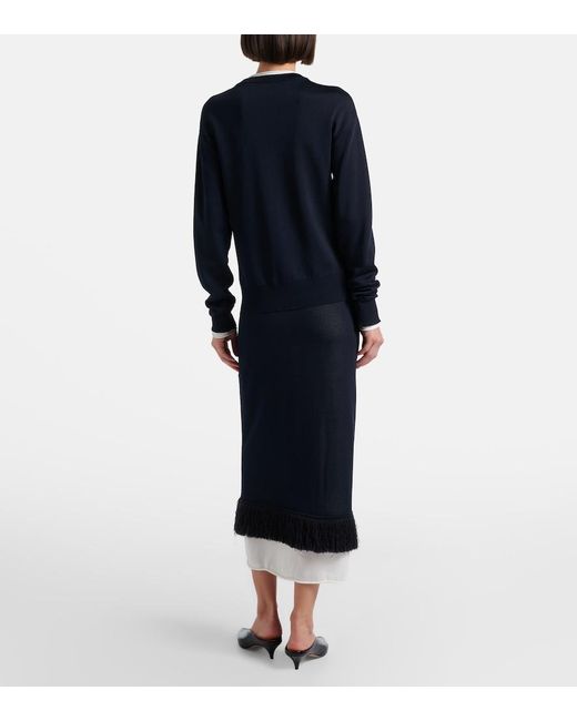 Bottega Veneta Black Knitted Silk Midi Skirt