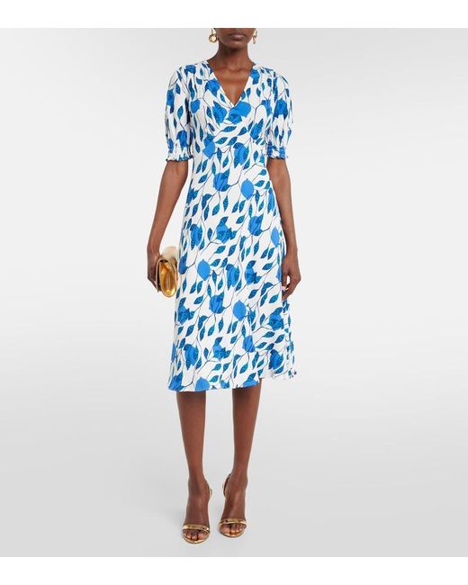Diane von Furstenberg Blue Jemma Printed Crepe Midi Dress