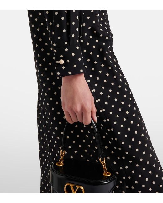 Valentino Black Polka-Dot Lace-Trimmed Silk Shirt Dress