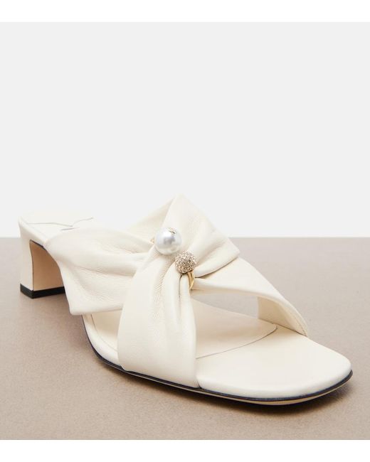 Jimmy Choo Natural Rafi Embellished Leather Mules