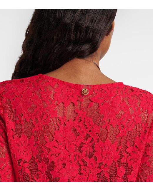 Bananhot Red Millie Cotton And Brocade Lace Minidress