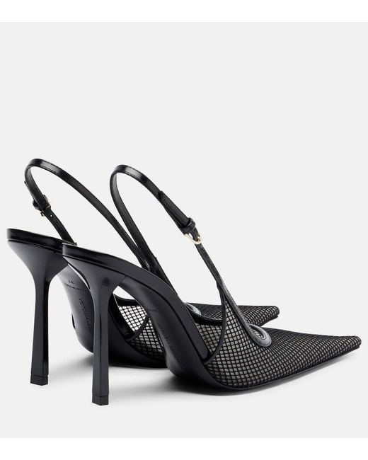 Victoria Beckham Black Leather-Trimmed Mesh Slingback Pumps