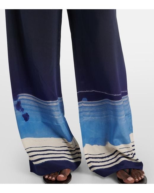 Sir Blue Mariner Silk Crepe Wide-Leg Pants