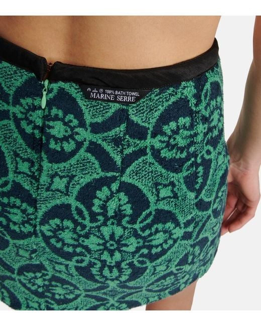 MARINE SERRE Green Jacquard High-rise Cotton Miniskirt