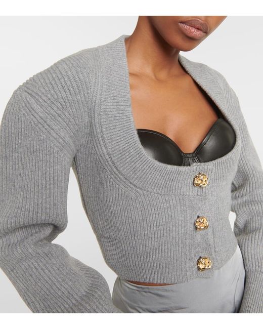 Alexander McQueen Gray Cropped Wool And Cashmere Cardigan