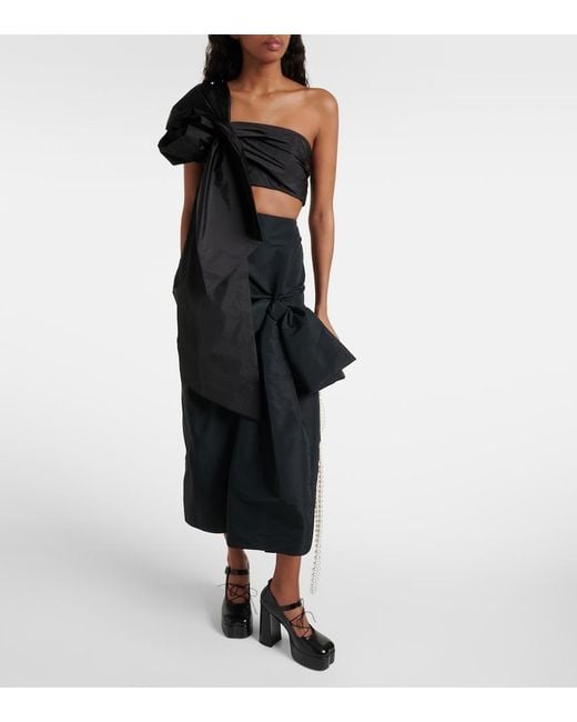Simone Rocha Black Floral-Applique Draped Crop Top