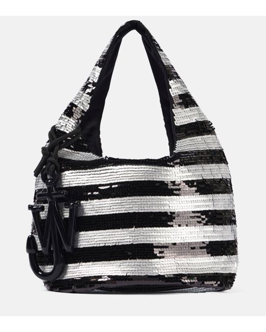 J.W. Anderson Black Mini Striped Sequined Tote Bag