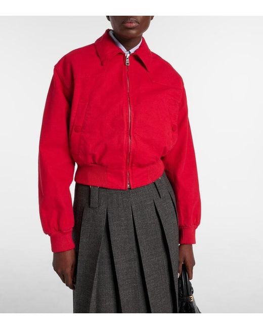 Chaqueta Bomber Cropped De Algodon Prada de color Red