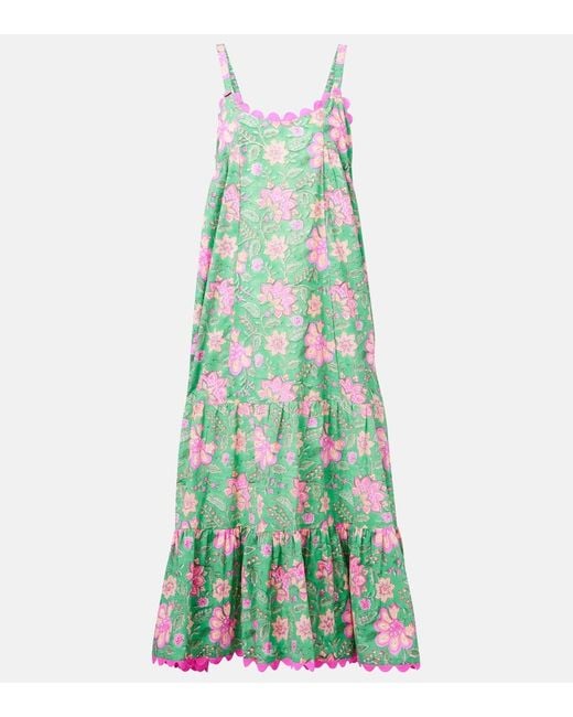 Juliet Dunn Green Printed Cotton Maxi Dress