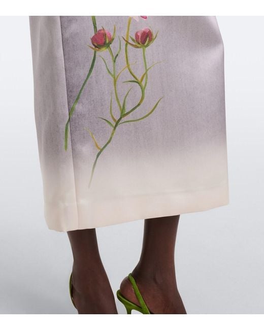 Oscar de la Renta Gray Floral Midi Skirt