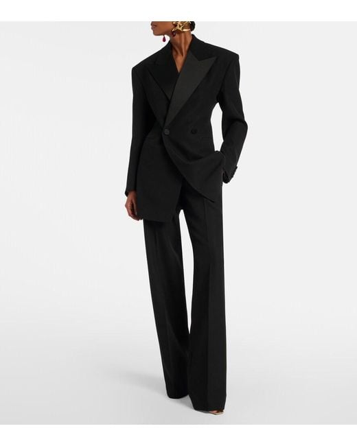 Saint Laurent Black Pleated Virgin Wool Straight Pants