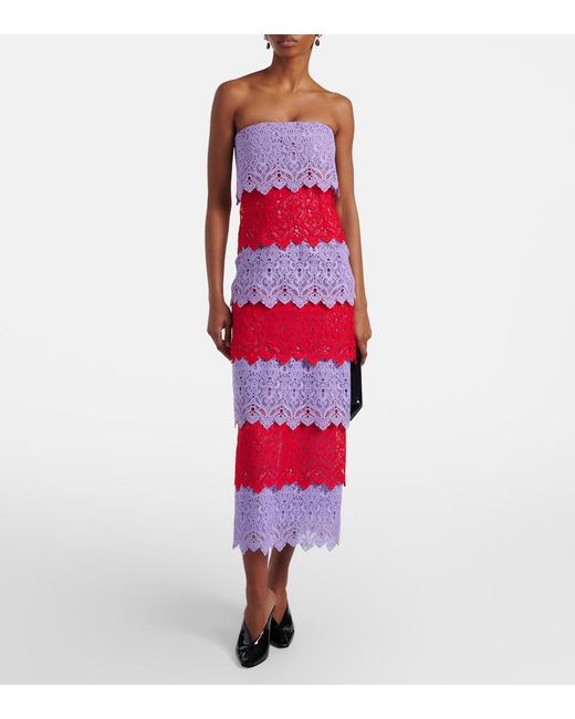 Carolina Herrera Red Lace Cocktail Dress