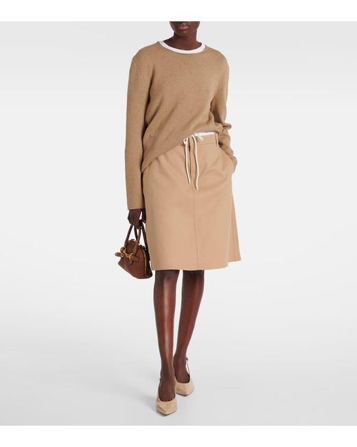 Vince Natural Layered Cotton Twill Midi Skirt