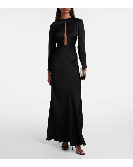 Max Mara Black Bird Satin Maxi Dress
