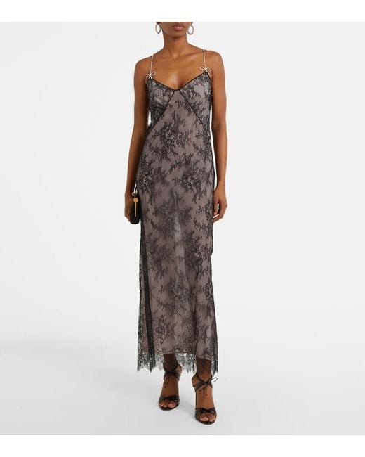 Blumarine Gray Rebrode Lace Midi Dress