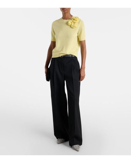 Jardin Des Orangers Yellow Floral-Applique Cashmere And Wool Sweater