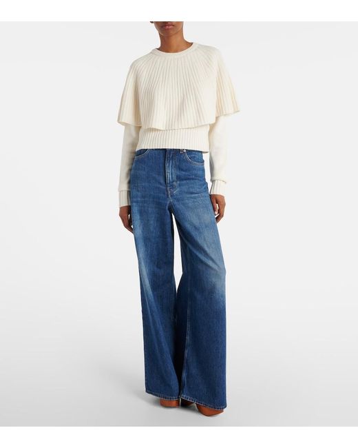 Chloé White Caped Wool And Cashmere Top