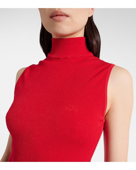 Loewe Red Double L Ribbed-Knit Top