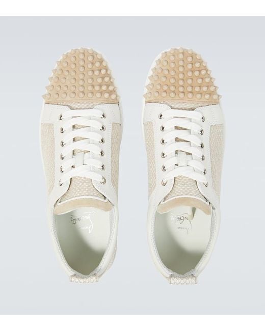 Christian Louboutin White Louis Junior Spikes Canvas Sneakers for men