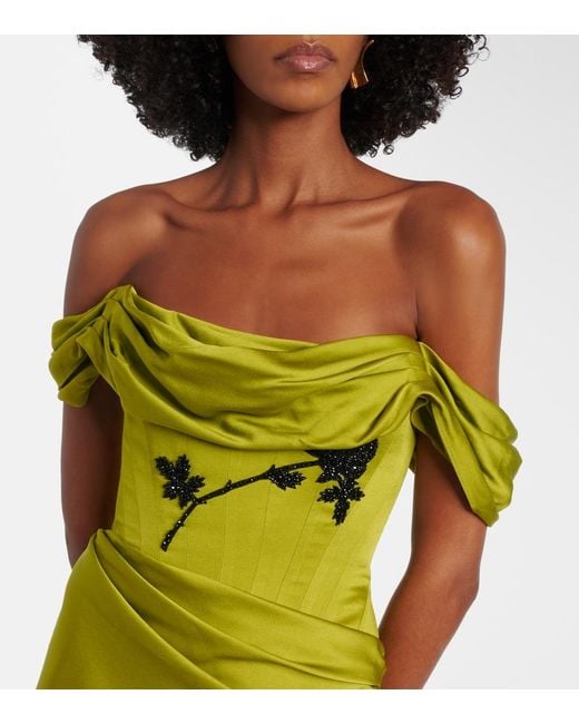 Clio Peppiatt Green Paloma Embellished Satin Corset Gown