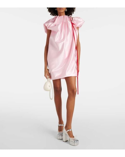 Vestido corto de saten plisado con lazo Simone Rocha de color Pink