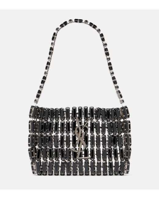 Saint Laurent Black Cassandre Micro Embellished Shoulder Bag