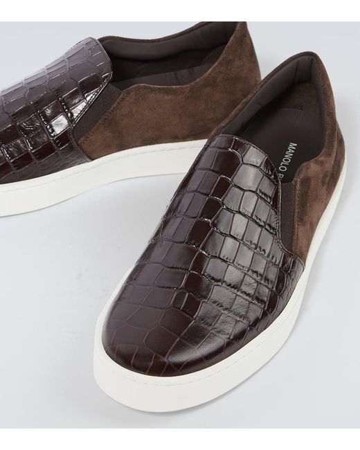 Manolo Blahnik Nadores Croc-Effect Leather Sneakers in Brown for Men | Lyst