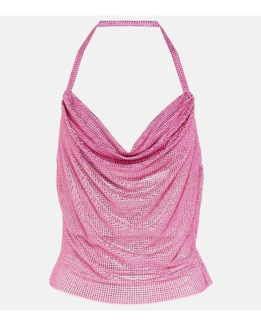 GIUSEPPE DI MORABITO Pink Embellished Cowl-Neck Top
