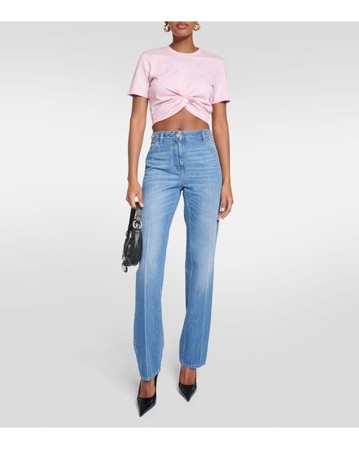 Camiseta Cropped De Jersey De Algodon Versace de color Pink