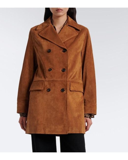 Nili Lotan Brown Remington Double-Breasted Suede Coat