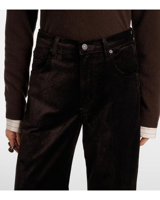 Citizens of Humanity Black Ayla Cotton-Blend Velvet Straight Pants