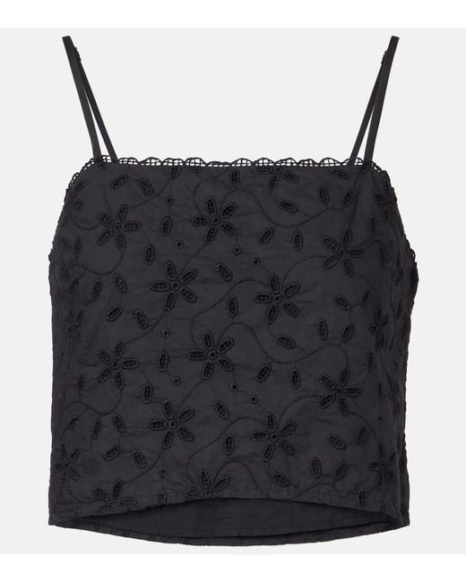 Posse Black Salma Embroidered Cropped Cotton Top