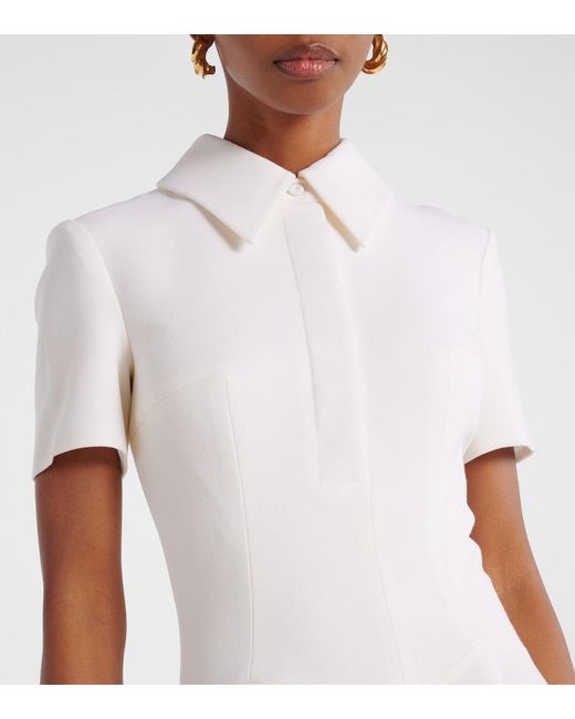 Emilia Wickstead White Jody Pleated Wool Midi Dress