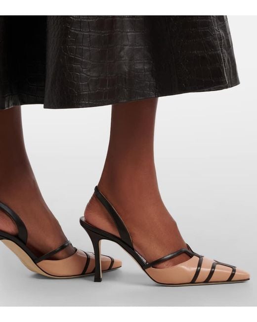 Manolo Blahnik Metallic Sarto 90 Leather Slingback Pumps